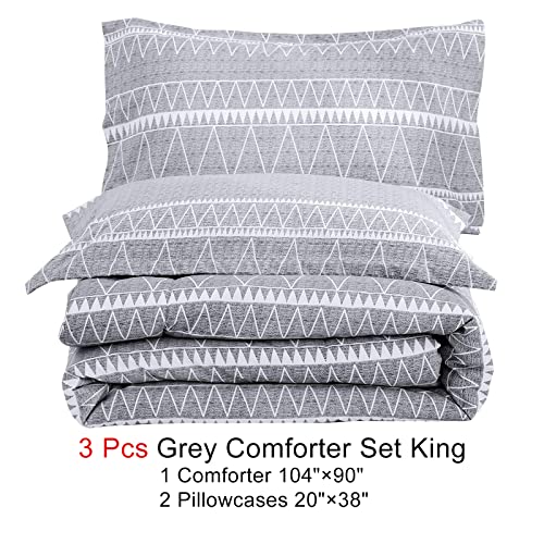 WONGS BEDDING Grey Comforter King, Soft Microfiber Reversible Grey Boho Down Alternative Comforter Set for King Bed- 3 Pieces (1 Solid Comforter + 2 Pillow Shams), Bedding Comforter Set 104" x 90" WONGS BEDDING