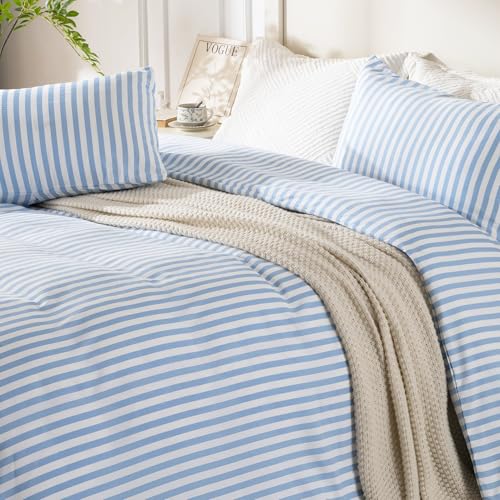 ROSE&RISY Twin Duvet Cover Set, 2 Pieces Soft Bedding Set, Breathable and Cooling,Includes 1 Duvet Cover, 1 Pillow Case (Blue Stripe, Twin) ROSE&RISY