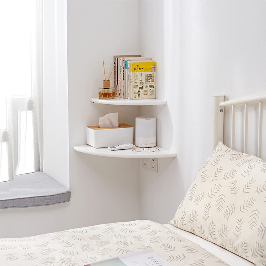 BEUGAWHOO White Oak Floating Corner Shelf - Elegant Wall-Mounted Storage for Plants and Decor BEUGAWHOO