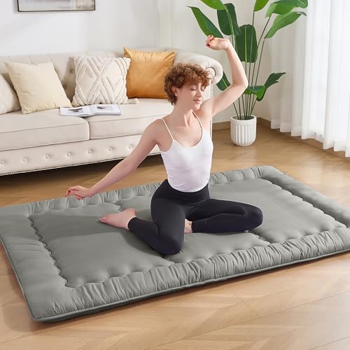 VIPBED Japanese Floor Futon Mattress Full Size, 4" Thicken Foldable Mattress Tatami Mat Sleeping Pad, 25D Foam Filled Traditional Shiki Futon (shikibuton), Designed in Japan (Dark Grey 54"x 80") VIPBED