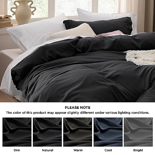 Bedsure Black Duvet Cover Full Size - 3 Pieces Prewashed Extra Soft Cotton-Like Polyester Bedding Set, Includes 1 Duvet Cover 80x90 Inches with Zipper Closure & 2 Pillow Shams, Comforter Not Included Bedsure
