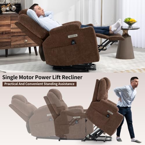 Dual Motor Power Lift Recliner Chair for Elderly,Heavy Duty 400 lbs, Oversized with Heat & Massage,Zero Gravity Lay Flat, Adjustable Lumbar Support, Electric Lift Assist Recliner (Brown+2 Cup) Anwick