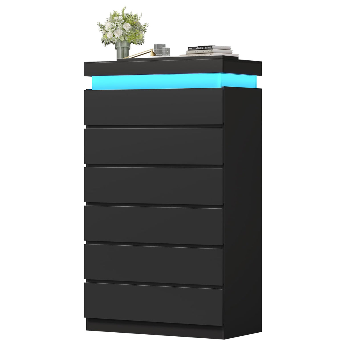 HAUOMS Tall 6 Drawer Dresser with LED Light, Black Modern Chest of Drawers for Bedroom,Closet Dressers with Drawers for Living Room, Entryway, Hallway HAUOMS
