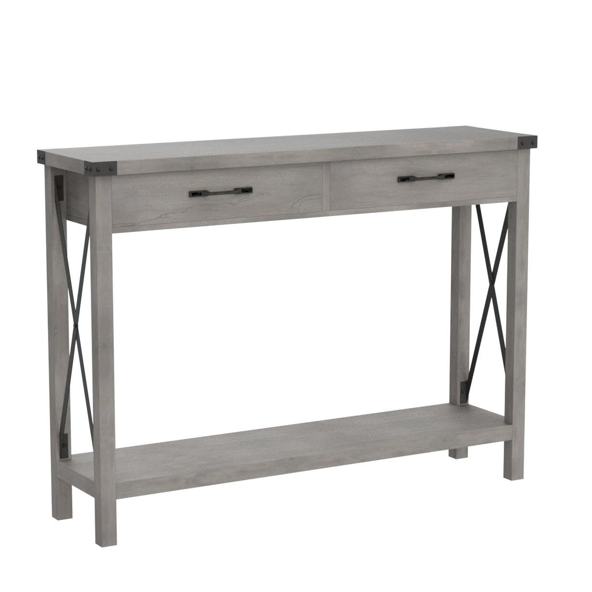 IDEALHOUSE Console Table with 2 Drawers, Farmhouse Entryway Table with Storage Shelf, Accent Wood Sofa Table for Living Room, Hallway, Foyer-Grey IDEALHOUSE