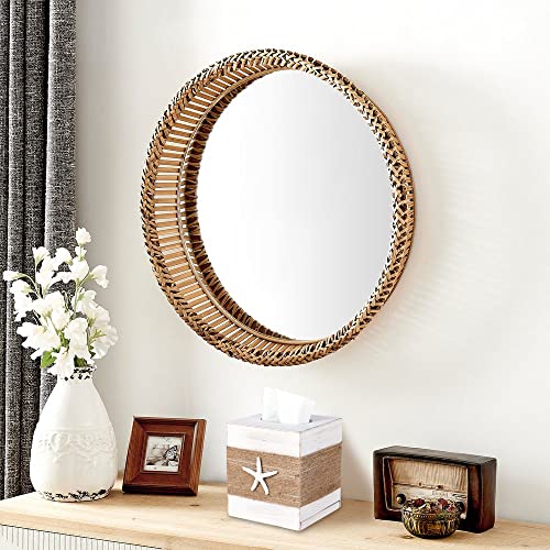 SOMTO Beach Rustic White Wood Square Tissue Box Cover,Farmhouse Bathroom Accessories Starfish Decor Tissue Holder with Slide-Out Bottom Panel… SOMTO