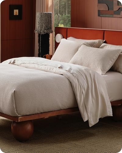 Bedsure Cotton Duvet Cover Queen - 100% Cotton Waffle Weave Linen Color Duvet Cover Queen Size, GentleSoft™ and Breathable Bedding Set for All Season, 3 Pieces, 90"x90" Bedsure