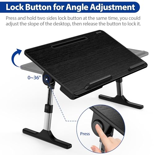 Besign LT05 Adjustable Laptop Table, Lap Desk, Portable Standing Bed Desk, Foldable Sofa Breakfast Tray, Notebook Computer Stand for Reading and Writing, Medium Size, Black BESIGN