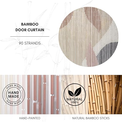 Decorative Beaded Door Curtain - Beige Autumn Leaves Design, 36 x 79 Inches, Natural Bamboo Beads for Doorways, Room Dividers and Home Decor - Handcrafted, Easy to Install EVIDECO French Home Goods
