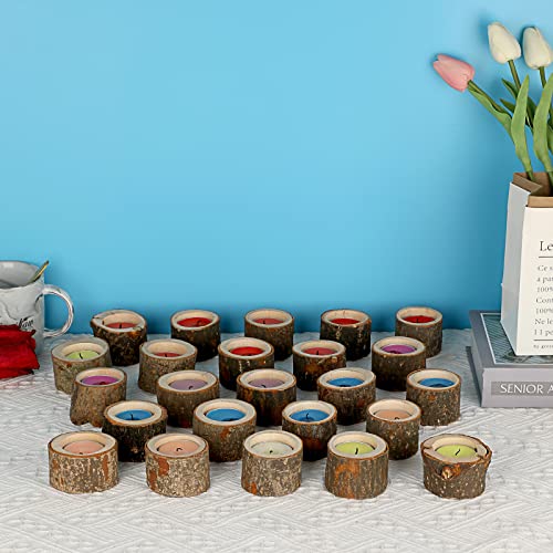 OwnMy Set of 24 Wooden Tea Light Candle Holders Votive Candle Holders, Rustic Wooden Pillar Candle Stands Vintage Wooden Tealight Holders Set Candle Centerpieces for Dining Table Wedding Party, 1.6" H OwnMy
