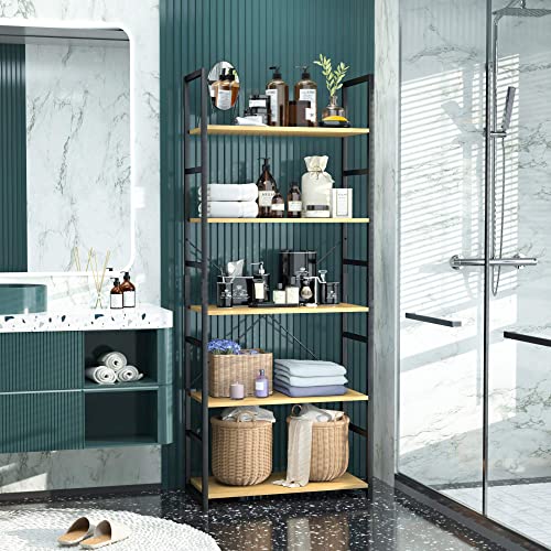 NUMENN 5-Tier Modern Bookshelf - Stylish Storage Organizer for Home & Office in Natural Finish NUMENN