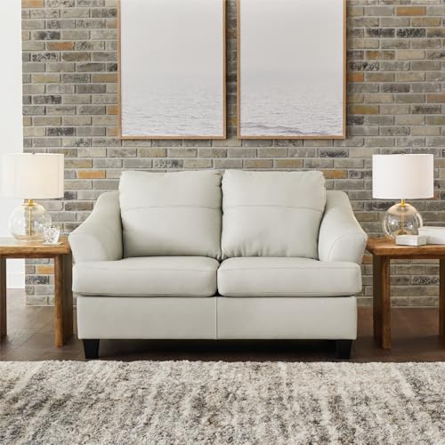 Signature Design by Ashley Genoa Modern Leather Match Loveseat, White Signature Design by Ashley