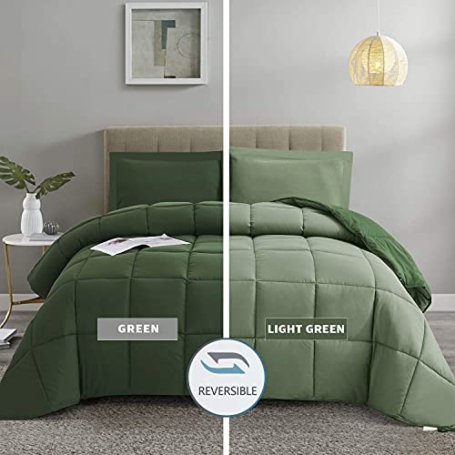 HIG 3pc Green Twin/Twin XL Comforter Set - All Season Reversible Down Alternative Bedding Comforter - Quilted Duvet Insert with Corner Tabs - Box Stitched Blanket - Breathable, Soft, Fluffy HIG