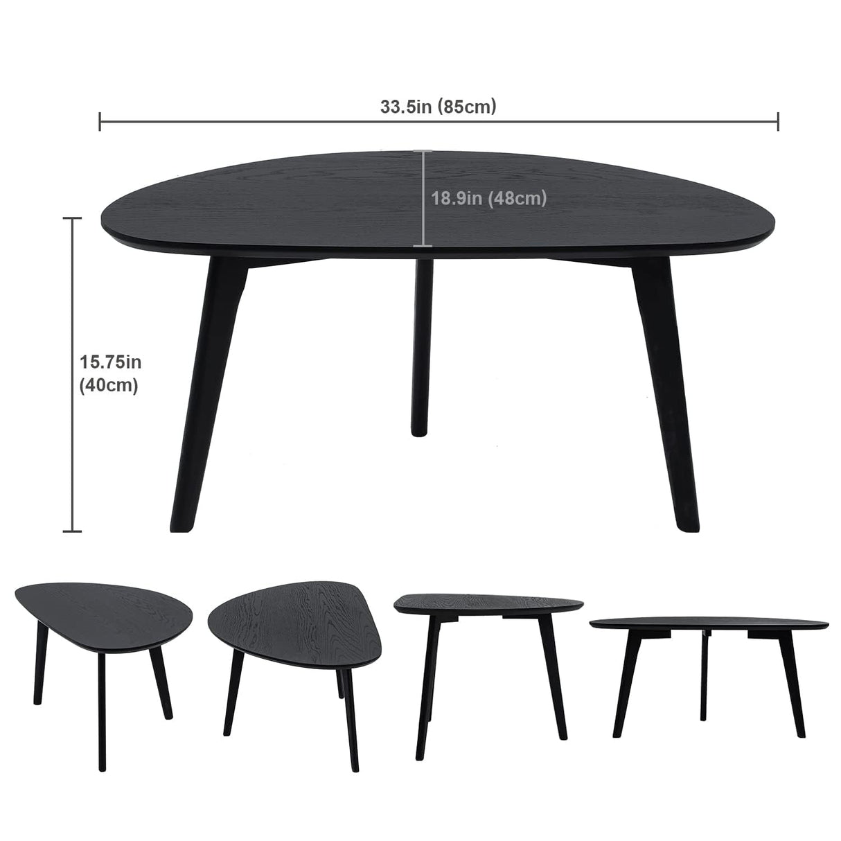 FIRMINANA Small Black Oval Coffee Table for Small Space , Simple Modern Center Table with OAK Wood Legs-Black-18.9" D x 33.47" W x 15.75" H FIRMINANA