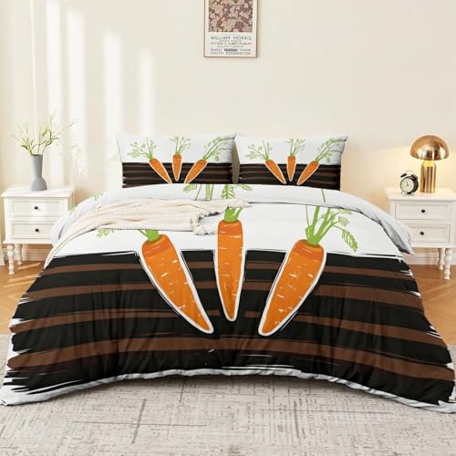 3-Piece Double-Sided Printed Duvet Cover Set Single – Soft Microfiber Bedding with Minimalist Carrot Modern Design with Zipper Closure,Includes 1 Duvet Cover + 2 Pillowcases Multicolor Generic