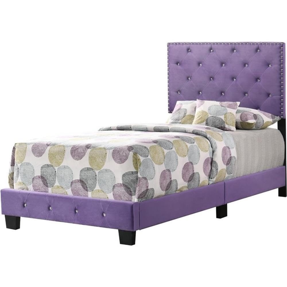 Glory Furniture Suffolk Velvet Upholstered Twin Bed in Purple Glory Furniture