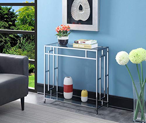 Convenience Concepts Town Square Chrome Glass Hall Table 31.5" - Modern Sofa Table with Storage Shelf, Entryway Table for Living Room, Bedroom, Bathroom, Glass/Chrome Convenience Concepts
