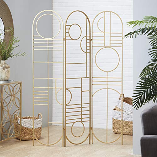Deco 79 Metal Geometric Room Divider Screen - Hinged Foldable Arched Partition 3 Panel Privacy Screen, 50" x 1" x 69", Gold Deco 79