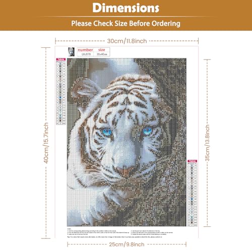 KEYIFA White Tiger Diamond Art Kits for Adults, DIY Diamond Painting Animal, Round Full Drill, 5D Diamonds Dots Mosaic Painting, Gem Arts Craft for Home Wall Decor Gifts, 30x40cm KEYIFA