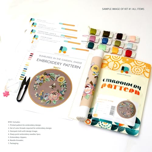AWESOME PATTERN STUDIO Mandala Dragon EM066 - DIY Embroidery Kit Prime. Set of Threads, Needles, Stamped Cloth, Needle Threader, Embroidery Clippers and Printed Color Pattern Inside.
