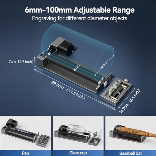 Woxcker ARot5 Rotary Roller, Y-axis Rotary Roller 360° Rotation Perfect for Engraving Cylindrical Objects, Cups, Bottles, Pens, Adjustable 6-100mm, Only Compatible with Woxcker Engraver (L8 L2 JL7) Woxcker