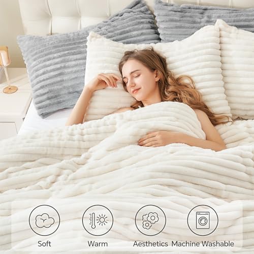 BEDELITE Fleece Twin Comforter Set -Super Soft & Warm Fluffy Cream White Bedding, Luxury Fuzzy Heavy Bed Set for Winter with 1 Pillow case BEDELITE