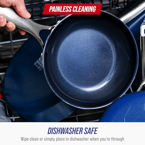 Blue Diamond Cookware 9.5" & 11" Frying Pan Skillet Set, Diamond Infused Ceramic Healthy Nonstick, PFAS & PFOA-Free, Dishwasher Safe, Oven Safe, Even Heating, Metal Utensil Safe, Warp Control, Blue Blue Diamond