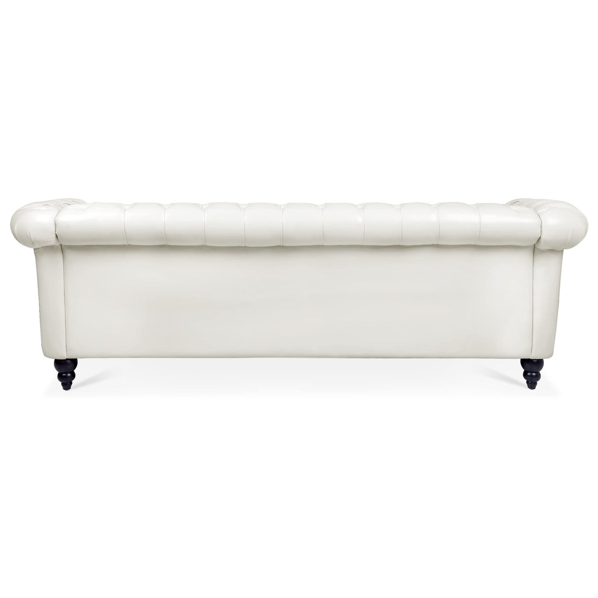 Ball & Cast 84" Chesterfield Leather Sofa with Channel Tufted Seat Back,Classic 3 Seater Couch w/Roll Arm Nailhead Trim and Upholstered,Mid Century Furniture for Living Room,Bedroom,Office,White PU Ball & Cast