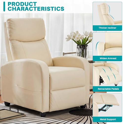 Sweetcrispy Recliner Chair Fabric Recliner Sofa No Massage, Home Theater Seating with Lumbar Support, Adjustable Push Back Overstuffed High-Density Sponge Reclining for Living Room, Beige