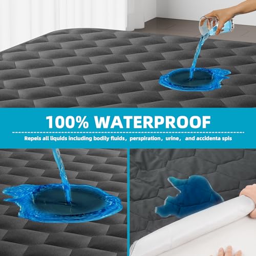 Queen Mattress Protector, Waterproof Mattress Pad Noiseless with Deep Pocket for 8-21 inches Mattress, Soft & Breathable Bed Mattress Cover Washable for Home, Bedroom, Hotel Queen Size (Dark Gray) Kmall