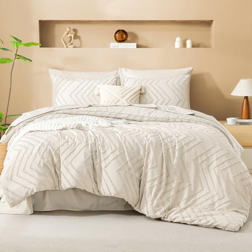 Litanika Full Size Comforter Set with Sheets Beige - 7 Pieces Bed in a Bag Full Boho Tufted Complete Bedding Sets with Comforter, Sheets, Pillowcases & Shams Litanika