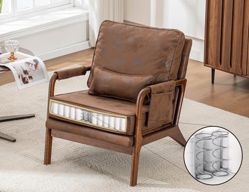 AILIUHUA Mid Century Modern Chair Set of 2, Upholstered Lounge Arm Chair with Solid Wood Frame, Comfy Accent Chair for Living Room, Bedroom, Reading, Reception, Brown AILIUHUA