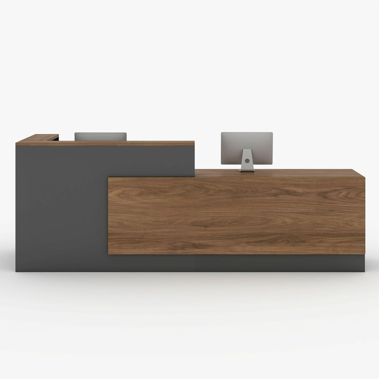 YTElantivo L-Shaped Reception Desk with Counter and Lockable Drawers and Storage,Modern Front Desk Reception Counter for Checkout, Lobby, Beauty Salon (Iron Grey_D, Right_71*24 * 41IN) YTElantivo