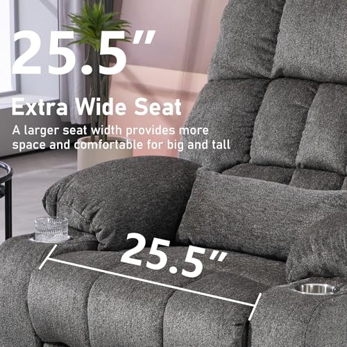 RHHVVR Oversized Power Recliner Chair for Big and Tall 400 LBS, 25.5" Extra Wide Electric Lift Chair with Heat and Massage, Dual Motor 180° Lay Flat Recliner Living Room Sofa, Chenille Big Lift Chair