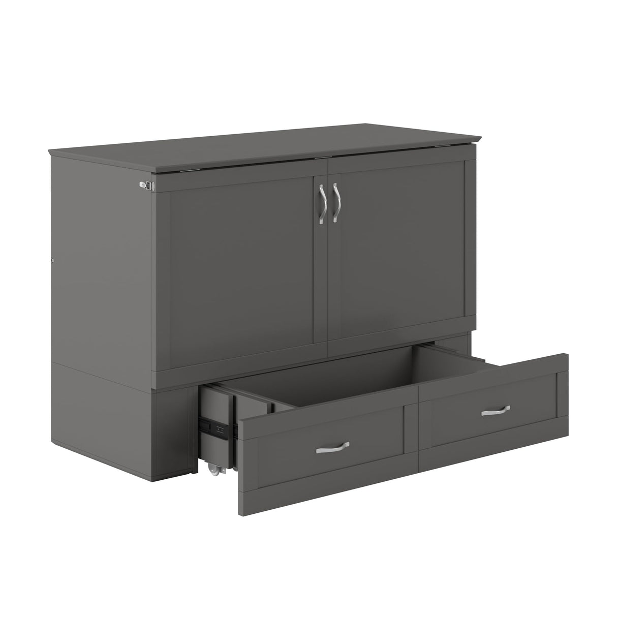 AFI Hamilton Full Murphy Bed Chest with Mattress, Storage, and Built-in Charger in Grey AFI