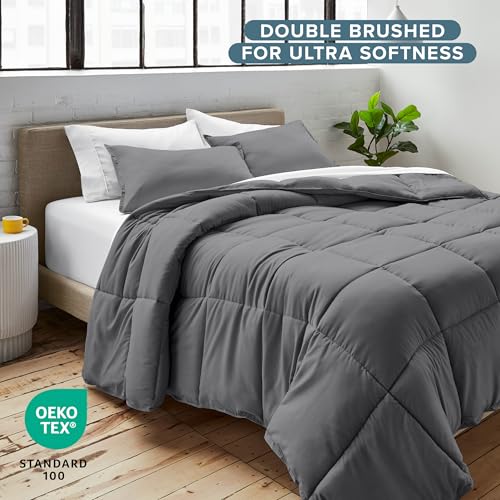 Bare Home Comforter Set - Twin Extra Long Size - Ultra-Soft - Goose Down Alternative - Premium 1800 Series - All Season Warmth (Twin/Twin XL, Grey) Bare Home