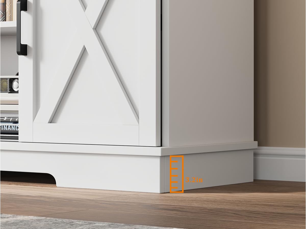 CABIHOME Farmhouse Tv Stand for 65 Inches TVs, Entertainment Center with Storage and Sliding Barn Doors, Adjustable Shelf Modern Media TV Console TV Stand Table for Living Room, Bedroom, White CABIHOME