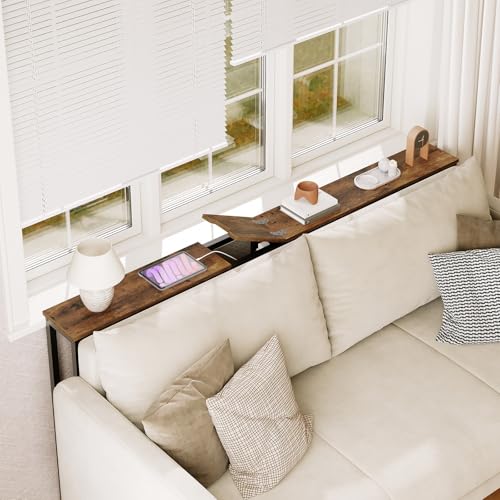 YATINEY Narrow Console Table, 70.9" Behind Couch Table Skinny, Small Entryway Table with Power Outlets, Modern Hallway Table for Living Room, Entryway, Rustic Brown and Black CT15UBR YATINEY