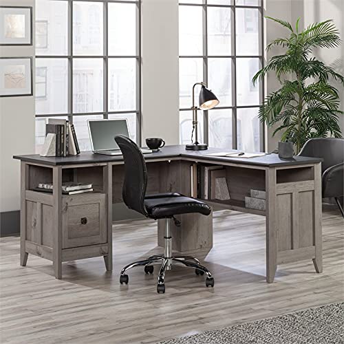 Sauder August Hill L-Shaped Home Office Desk, L: 59.06" x W: 58.74" x H: 29.25", Mystic Oak finish Sauder