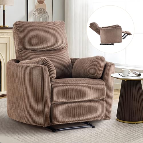 Furnimart Oversized Manual Recliner Chair for Adults, 30" Extra-Wide Corduroy Recliner with Chunky Cushion, High Back & Padded Armrests, Comfy Chair for Living Room, Bedroom, Home Heater(Brown)
