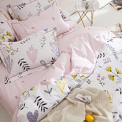 HighBuy Girls Duvet Cover Full Size Bedding Sets Floral Aesthetic Coquette Bedding Set White Pink Premium Cotton Teens Flower Bedding Sets Kids Comforter Cover Soft Branches Full Pink HighBuy