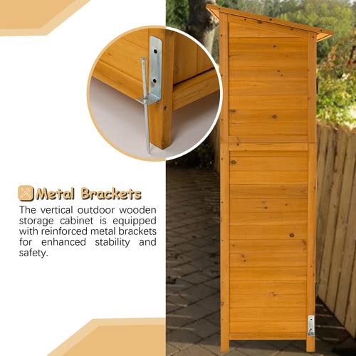 Outdoor Storage Cabinet- Garden Storage Shed- Lockable Wooden Storage Sheds Organizer for Home, Yard, Outdoor 56âL x 19.5âW x 64âH (Natural + Solid Wood) Anwick