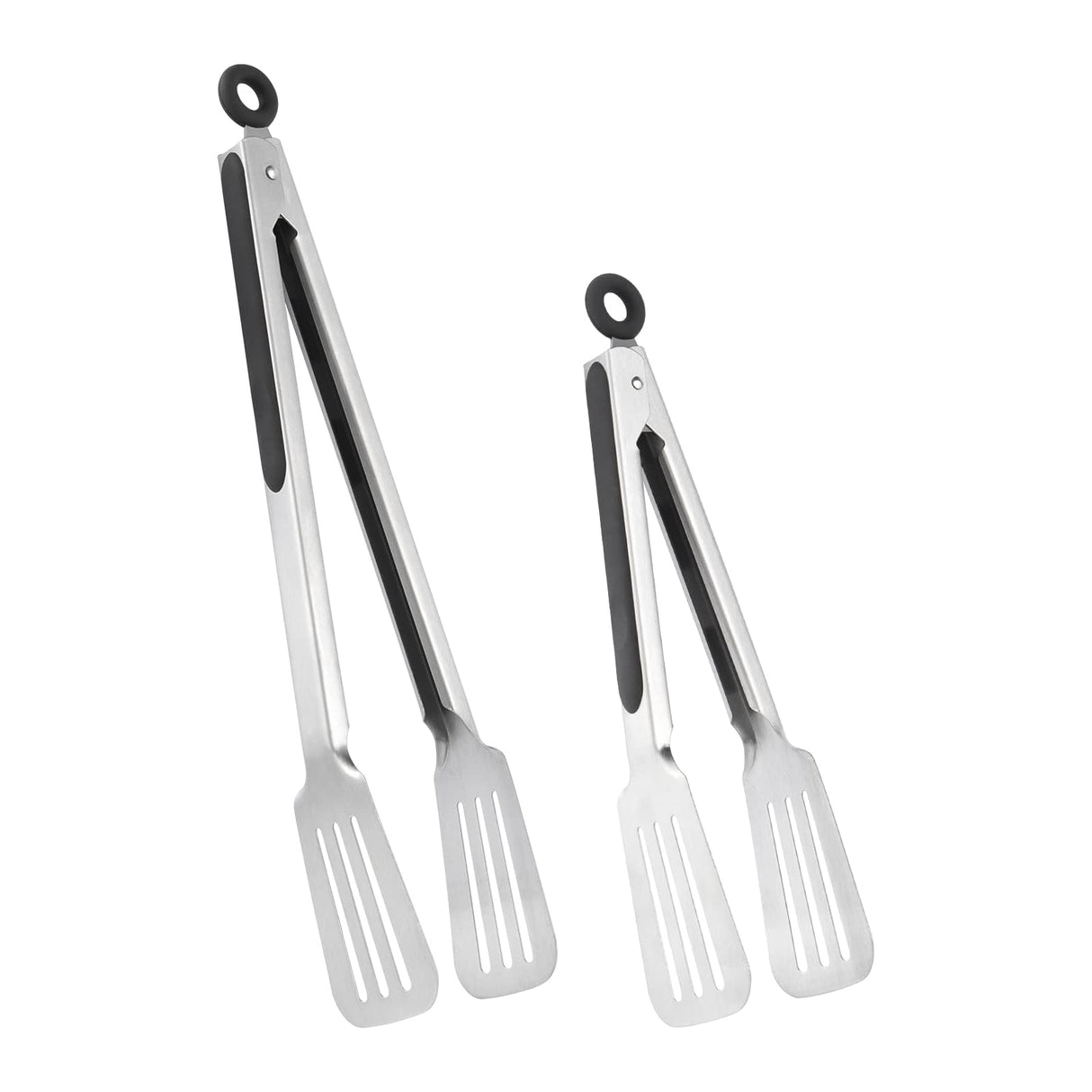 Lebabo Metal Tongs for Cooking, Set of 2 Stainless Steel Spatula Tongs for Grilling, Cooking and Flipping, Strong Grip for Ribs, Steak and Fish, Comfortable Grip, Easy Pull Lock, 9 inch & 12 inch Lebabo