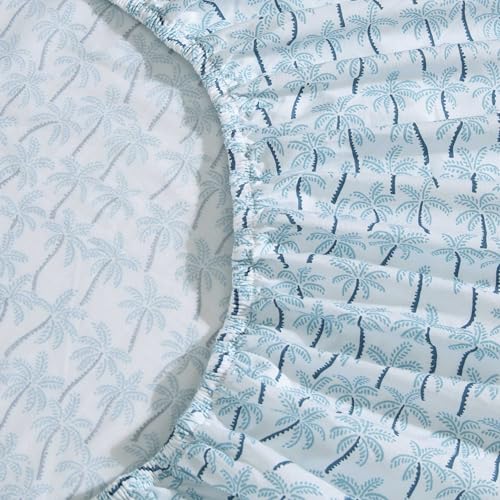 Tommy Bahama - Queen Sheet Set, Super Soft Cotton Percale Bedding with Matching Shams, Tropical Bedding Set, Oeko-Tex Certified (Palmtastic Blue, Queen) Tommy Bahama