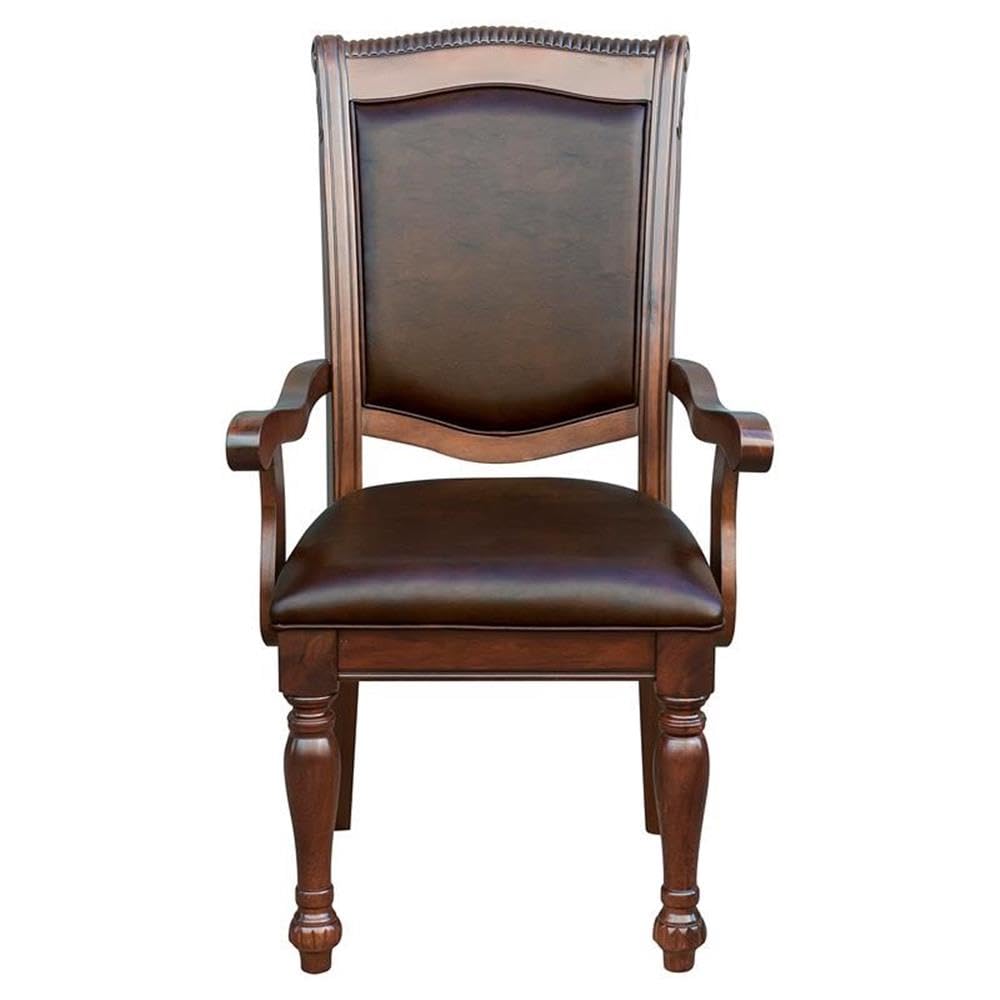 Pemberly Row Wood Dining Room Arm Chairs, Upholstered Faux Leather Seat and Back, Brown Cherry, Set of 2 Pemberly Row
