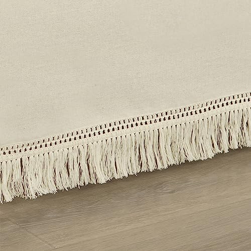 Lush Decor Boho Fringe 15-Inch Tailored Drop Easy Fit Bed Skirt Queen Size Single 60" W x 80" L +15" Neutral - Queen Bed Skirt - Wrap Around Bed Skirt Lush Decor