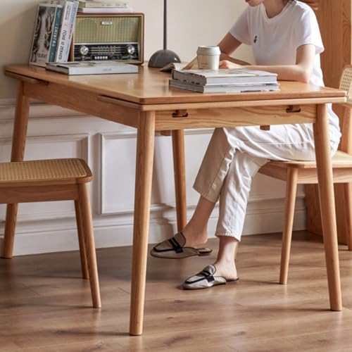 Vadisun 49.21’’-76.77’’ Extendable Dining Room Table for 6-10 Person, 100% Solid Wood Oak Dinner Kitchen Table, Mid Century Modern Dining Table for Kitchen, Living Room, Apartment (Natural) Vadisun