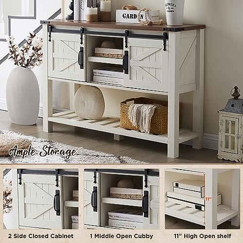 OKD Entryway Table with Sliding Barn Doors, 46" Farmhouse Console Table with Storage Shelf, Rustic Sofa Table Behind Couch for Hallway, Entry Way, Living Room, Foyer, Antique White OKD