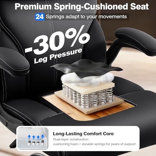 AreShark Office Chair - Executive High Back Breathable Comfy Desk Chair with Lumbar Support - Ergonomic Leather Rolling Swivel Computer Chair with Rock Function for Working Studying Gaming Relaxing AreShark