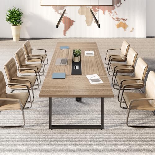 LITTLE TREE 8FT Conference Table for 10 People, Large Meeting Table, Modern Wooden Conference Room Table with Cable Management, Business Training Table with Strong Metal Legs for Office, Maple Color LITTLE TREE