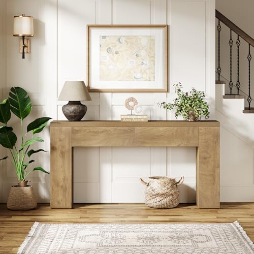 Tribesigns 63-Inch Wooden Foyer Table with with 2 Hidden Drawers, Farmhouse Console Table for Living Room, Hallway, Entrance, Easy Assembly (Brown) Tribesigns
